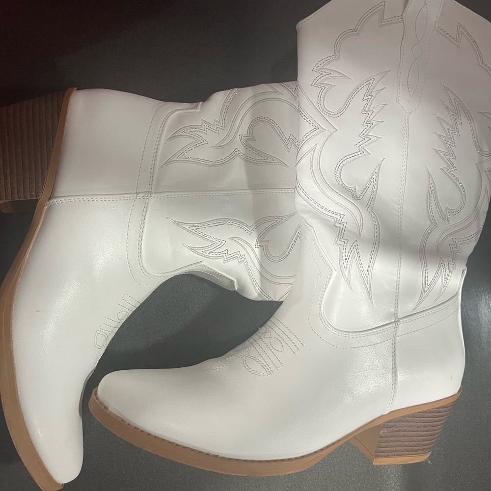 White Western Leather Boots